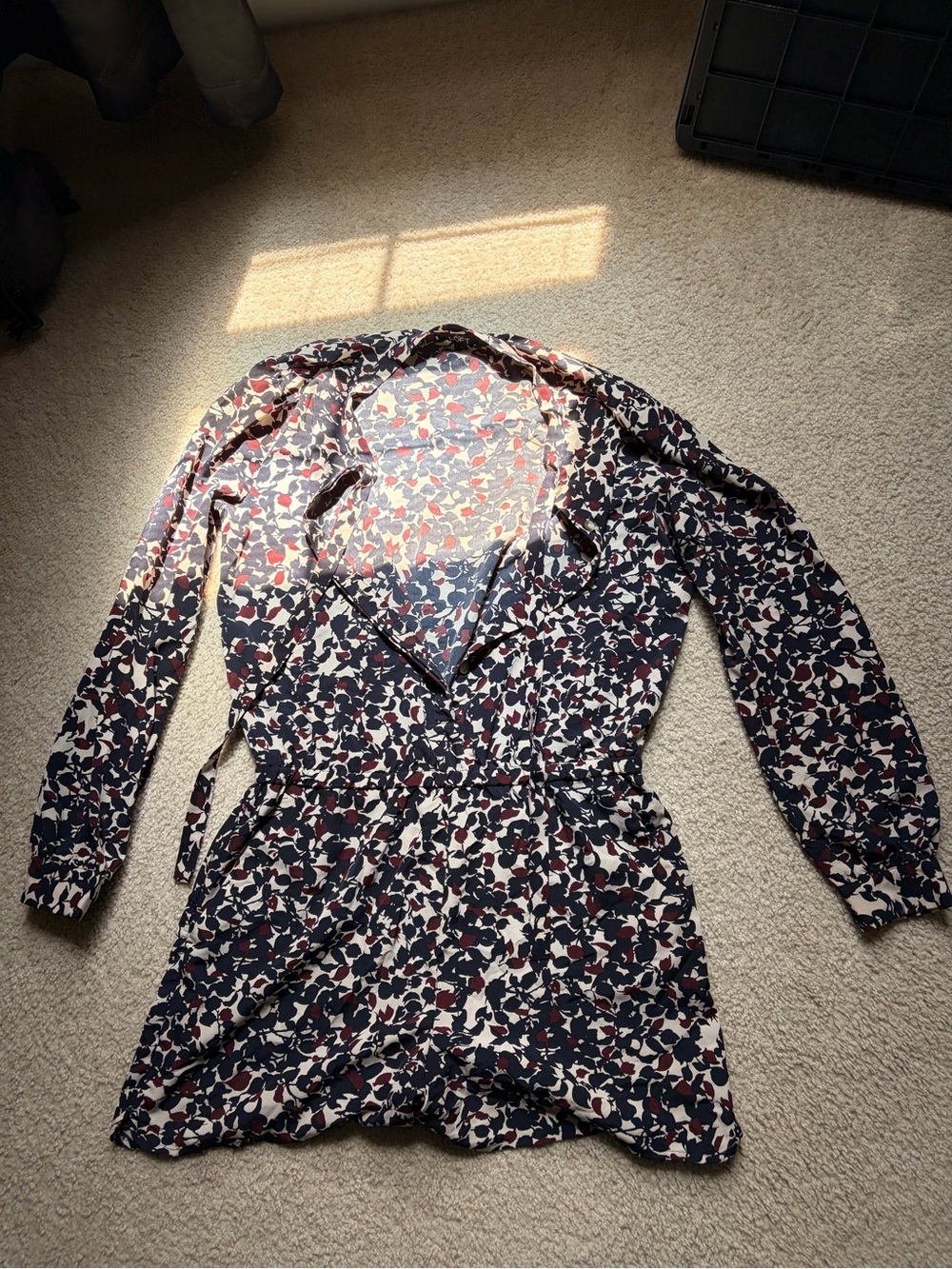 LOFT Navy, Cream & Burgundy Floral Blouse